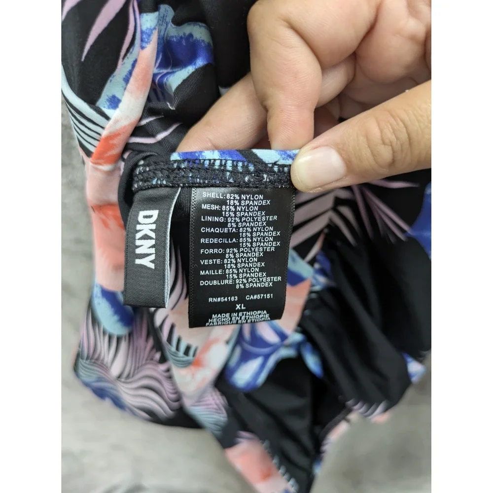 DKNY Swimsuit Womens XL Halter Shirred Floral‎ Print Black One Piece Retail $118 - Picture 6 of 11
